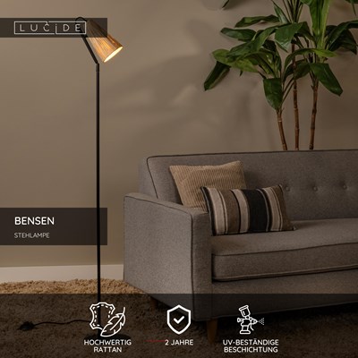 Lucide BENSEN - Stehlampe - 1xE14 - Natürlich